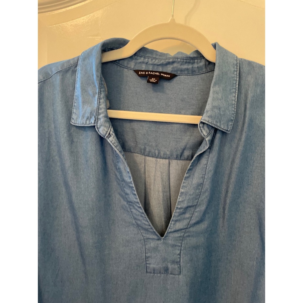 Zac & Rachel Size‎ 2X Blue Tencel Chambray Roll Tab Sleeve Tunic Coastal Casual - Picture 6 of 9
